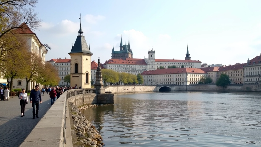 Vltavské nábřeží s historickými budovami